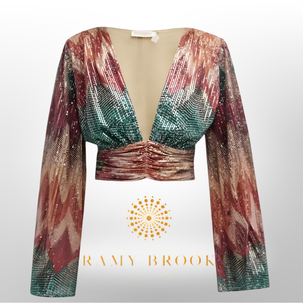 Nwt Ramy Brook Erin Great Holiday Sequin-Embellished Chevron Blouse Size 6